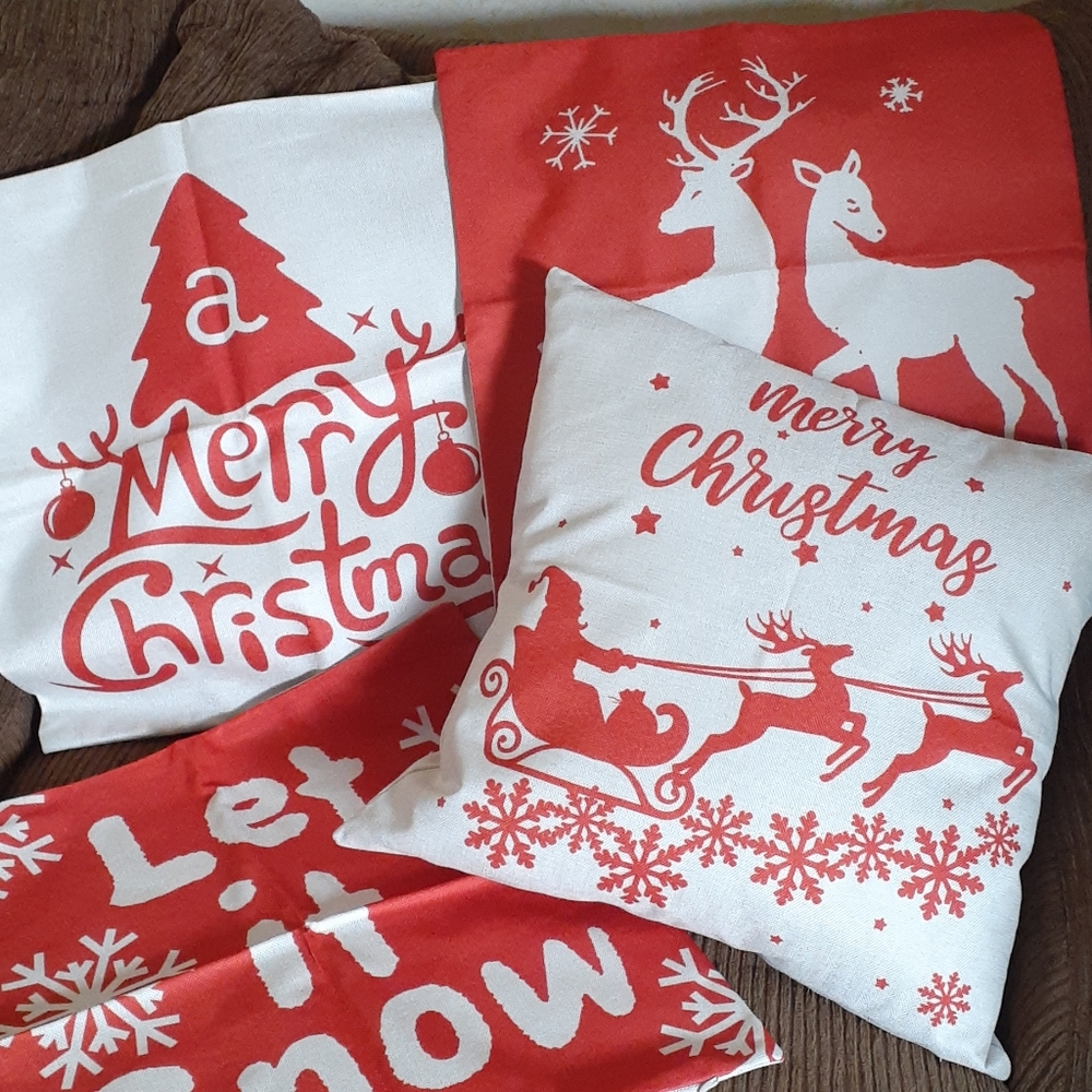 4NWT Holiday Christmas Red White Pillow Sham Case